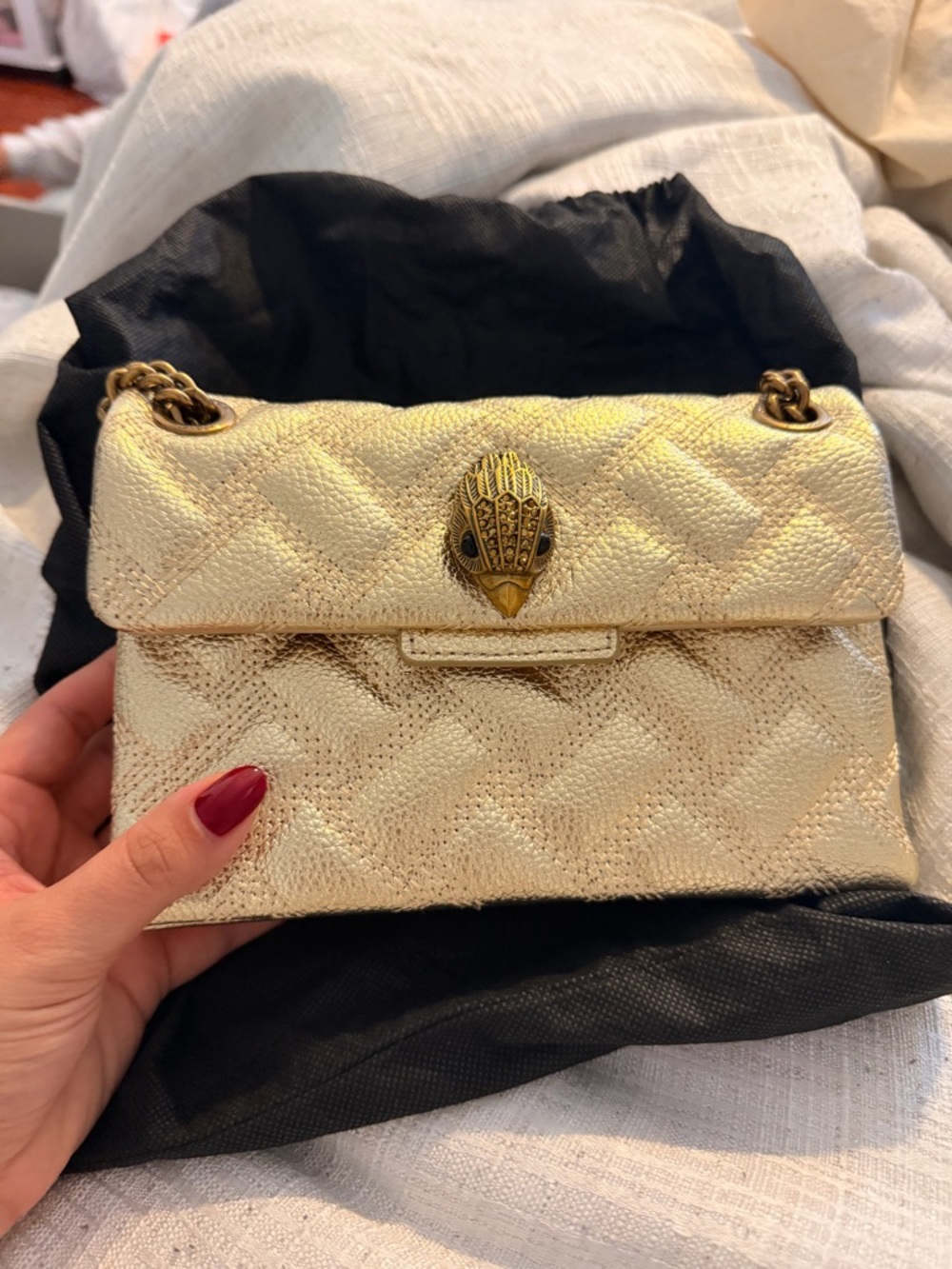 Kurt Geiger Metallic Gold Quilted Shoulder Bag with Chain Strap - Picture 2 of 7